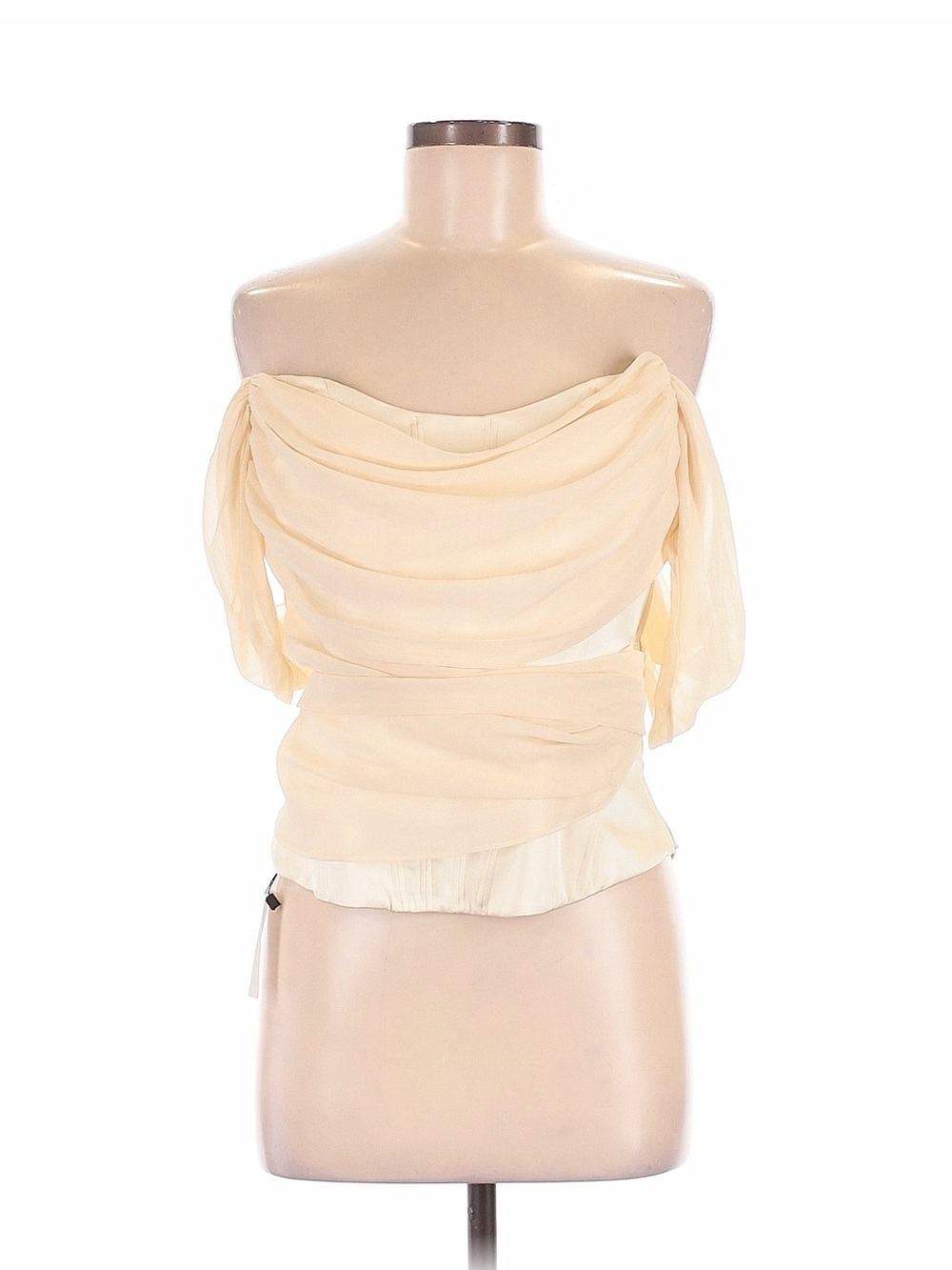 LPA Cream Off-Shoulder Draped Chiffon Blouse